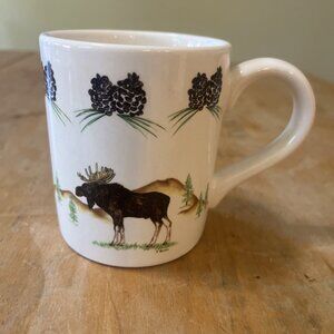 Rustic Acrita Fine Art Pottery Mug Cup Pinecone & Moose 4in Tall  Cabin Decor